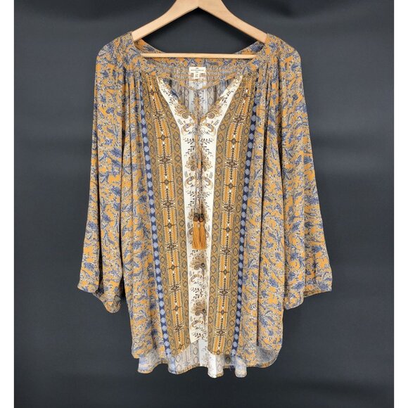 Mason & Belle Tops - Mason & Belle Women's Boho Chic Peasant Tunic Top 2x Yellow Tassels Bohemian